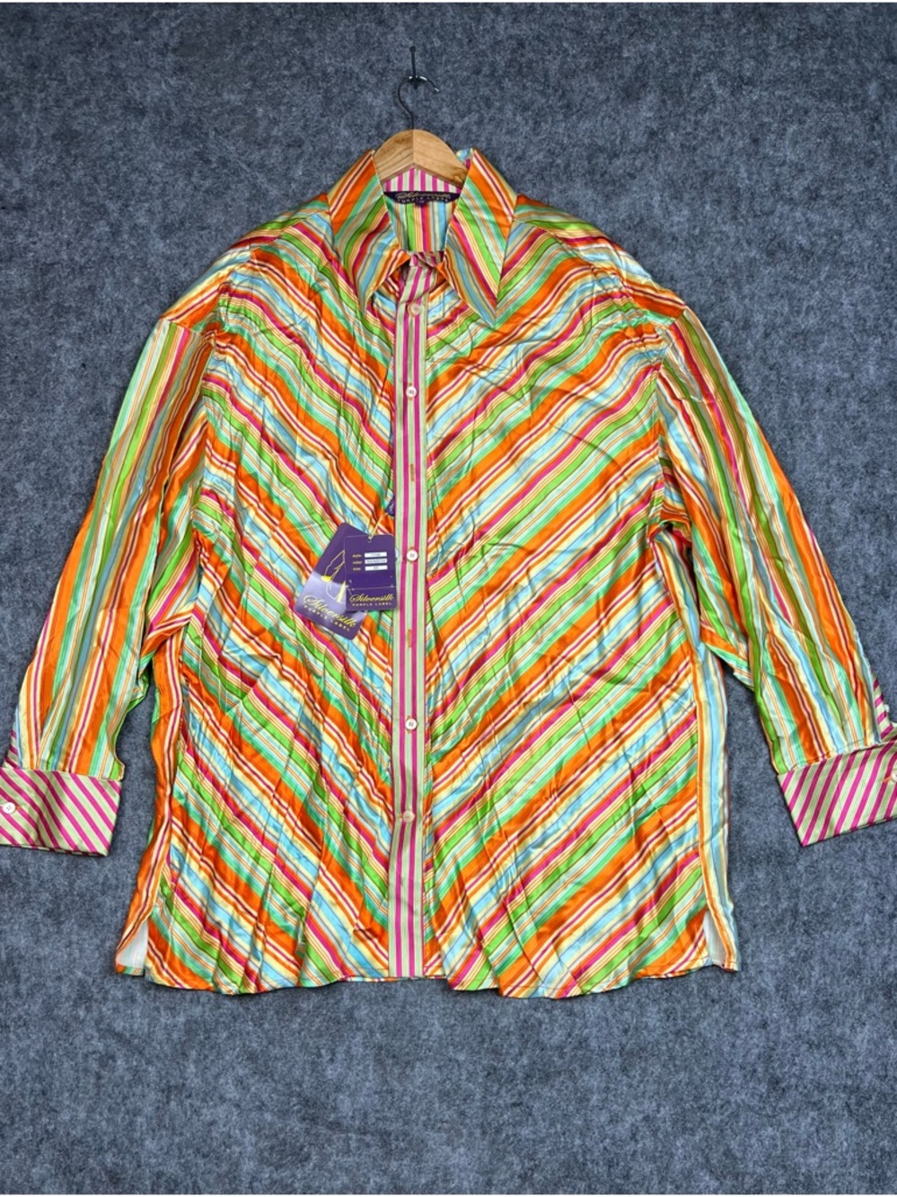 Silversilk Purple Label multicoloured striped button up shirt Size 4XL striped